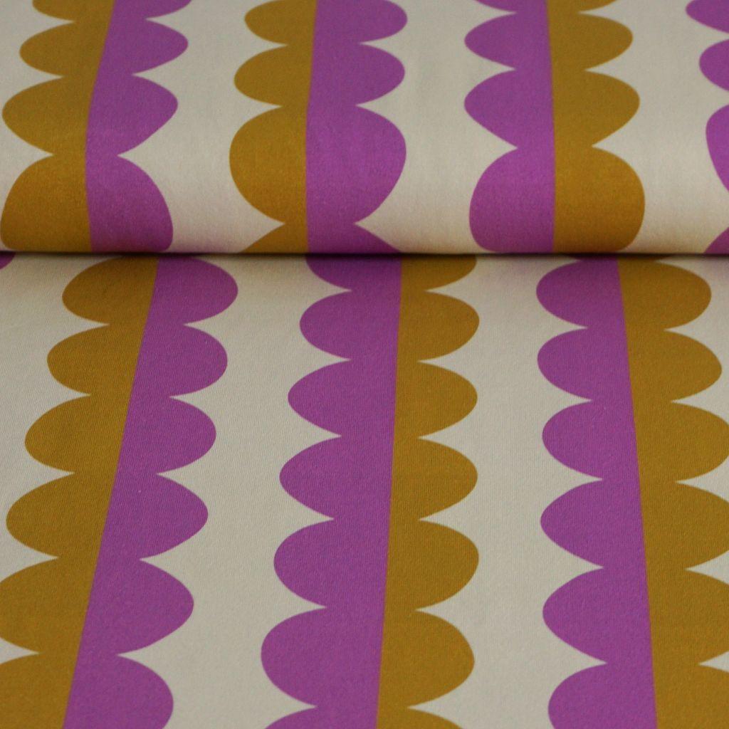 Baumwolljersey abstrakte Halbkreise caramelbraun fliederlila